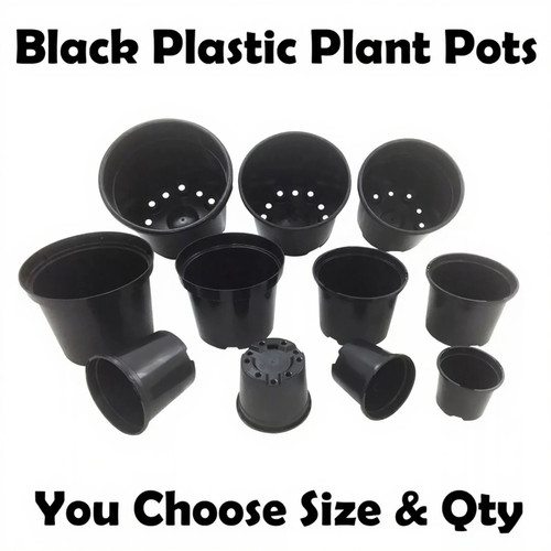 Black plastic plant pots 3 - black,